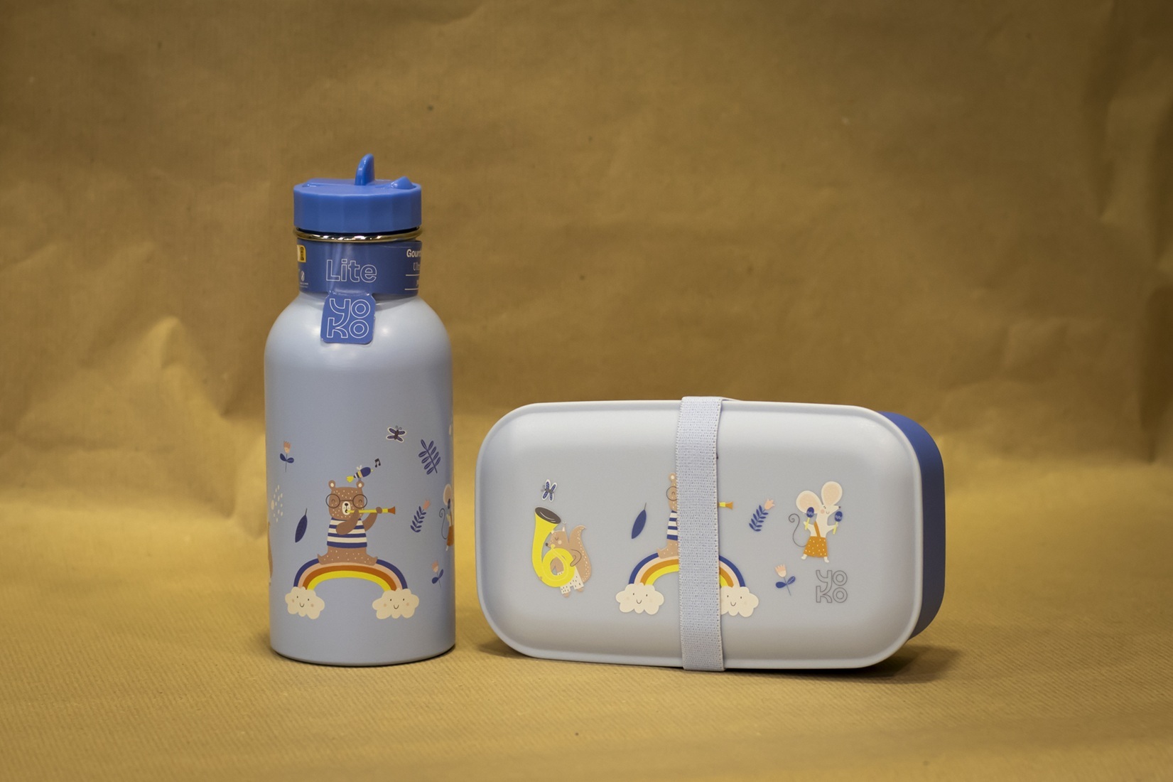 Gourde + boite enfants bleu - Réseaux